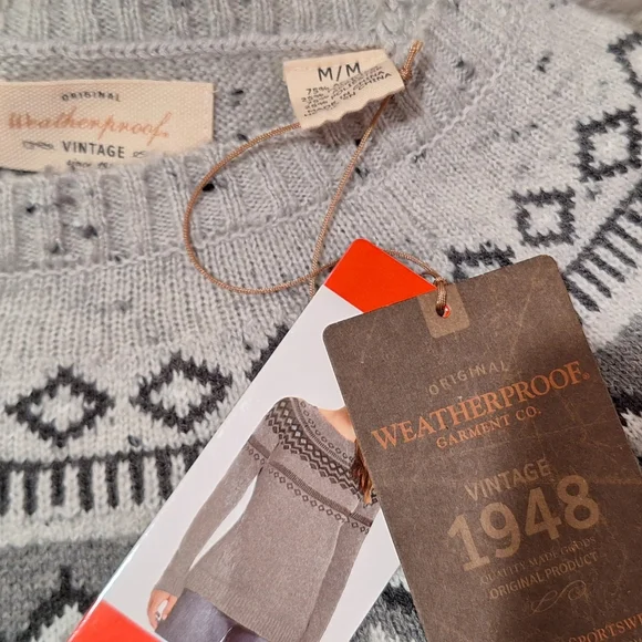 Weatherproof Gray Crewneck Sweater with Nordic Pattern - Picture 3 of 3